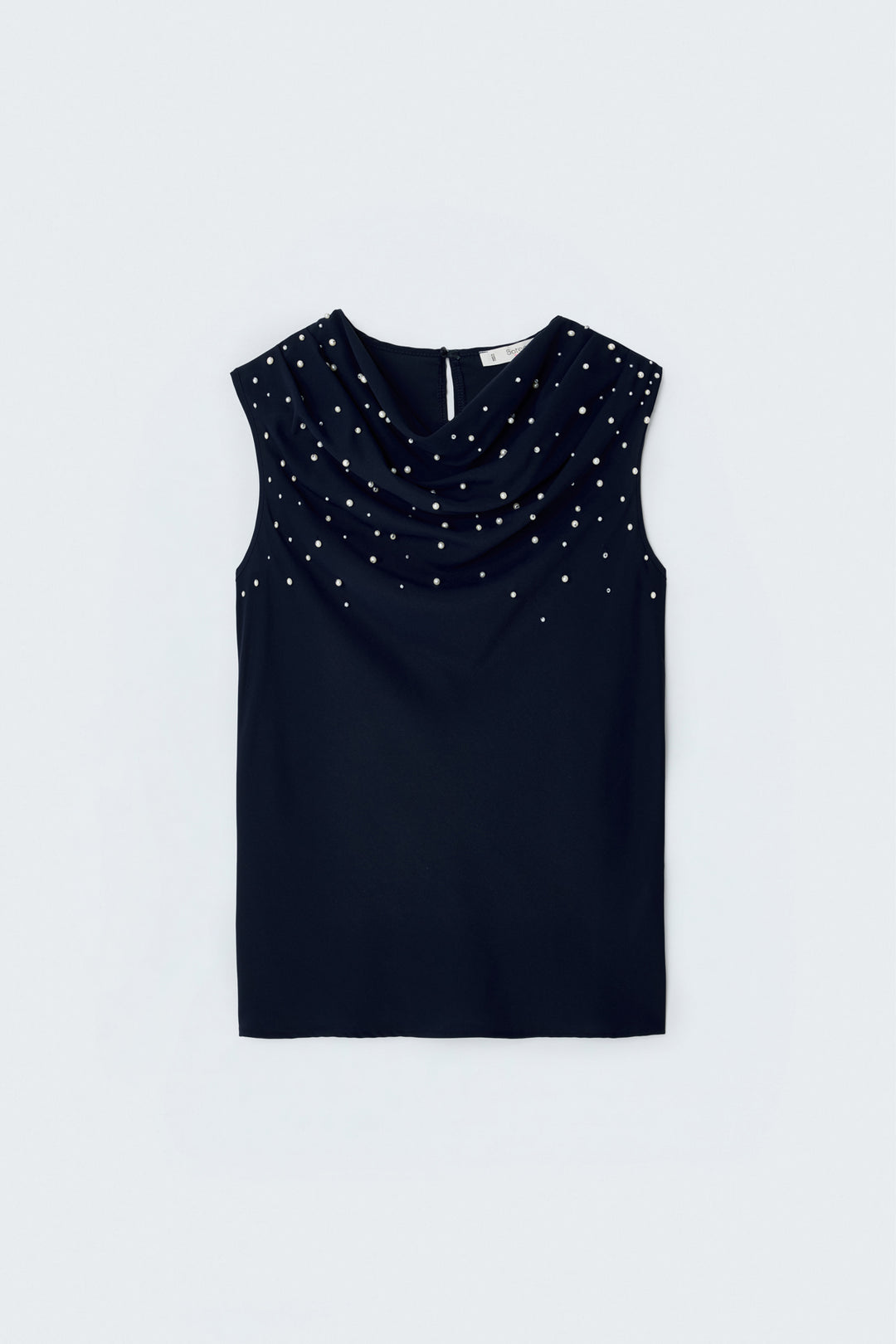Sateen Blouse à Détails de Perles - Bleu marine