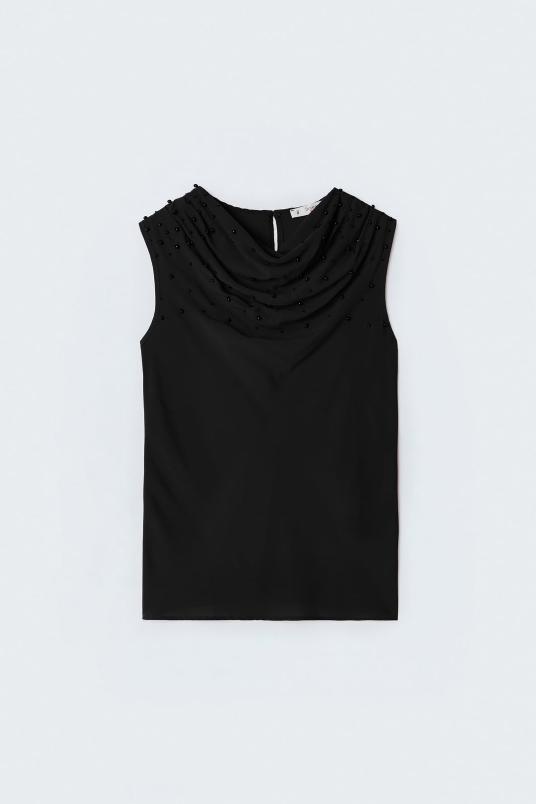 Sateen Blouse à Détails de Perles - Noir