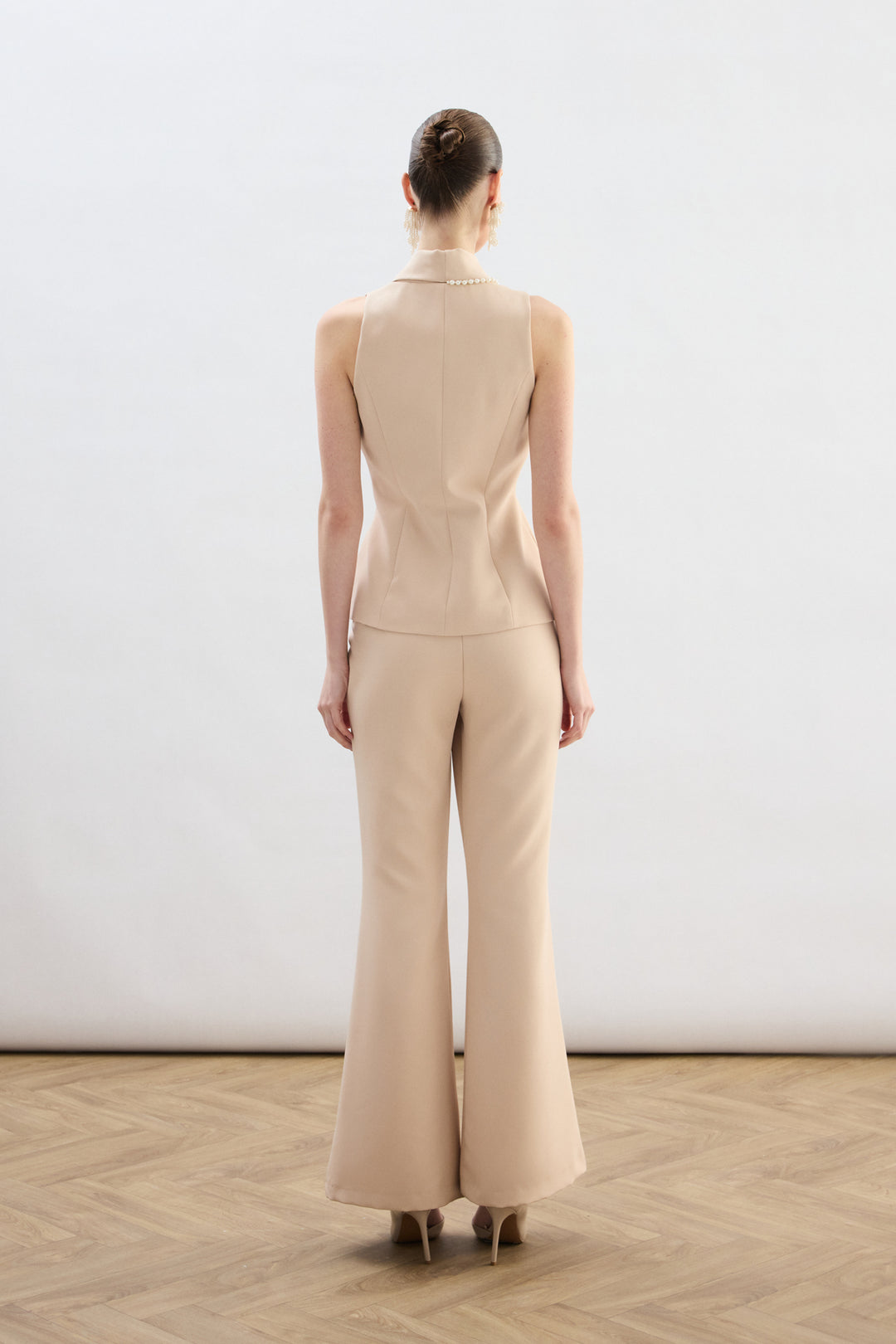 Sateen Gilet Détail Perle - Beige