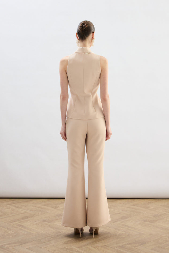 Sateen Gilet Détail Perle - Beige