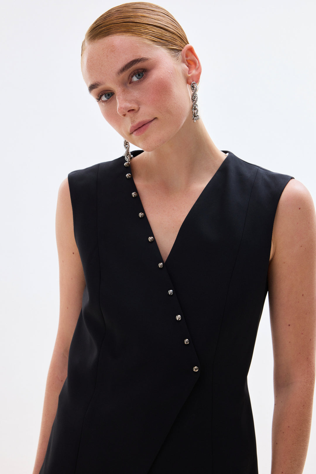 Sateen Gilet Croisé Avec Perles - Noir