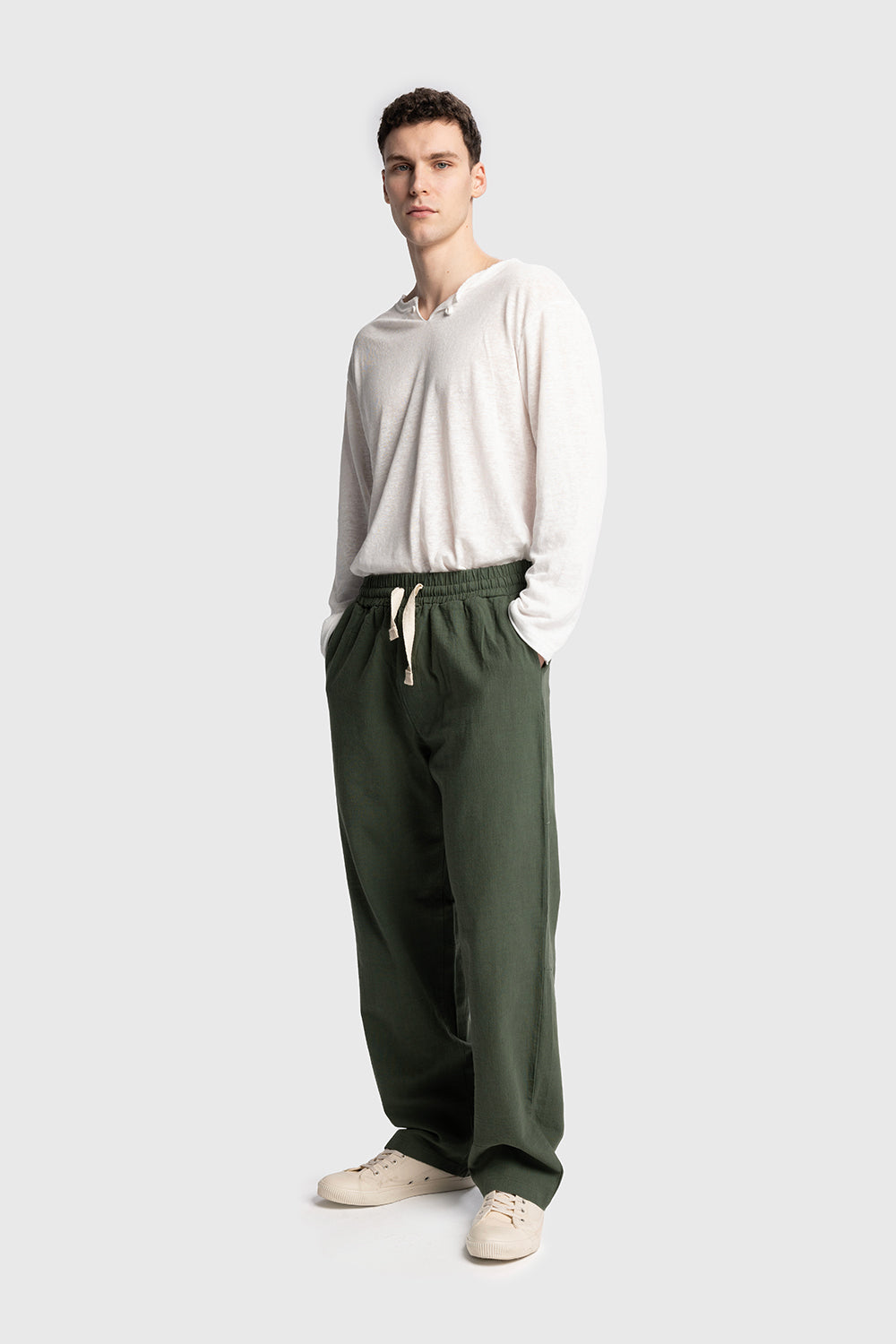 Giesto Pantalon en lin inclusif - Kaki