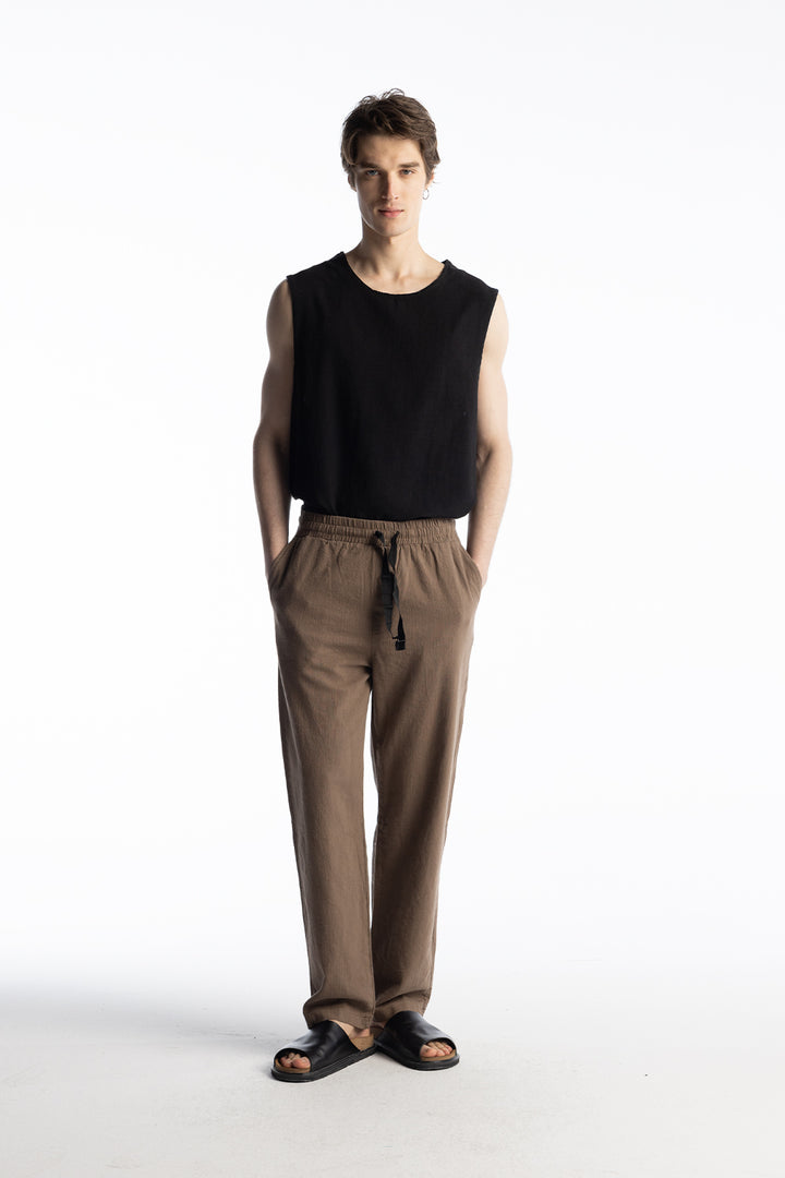 Giesto Pantalon en lin inclusif - Marron