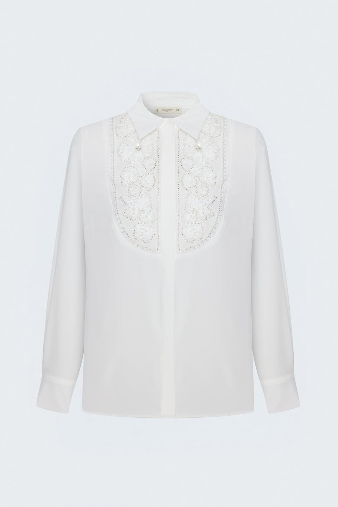 Sateen Chemise classique avec détail de broderie - Écru