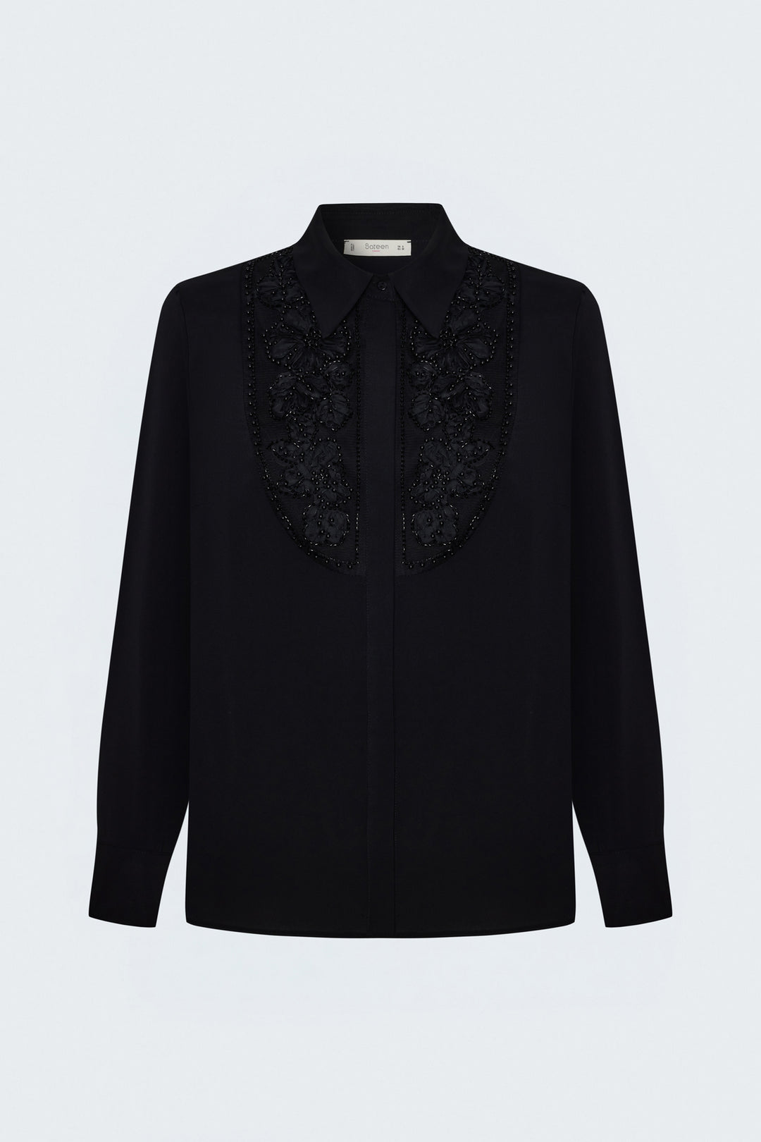 Sateen Chemise classique avec détail de broderie - Noir