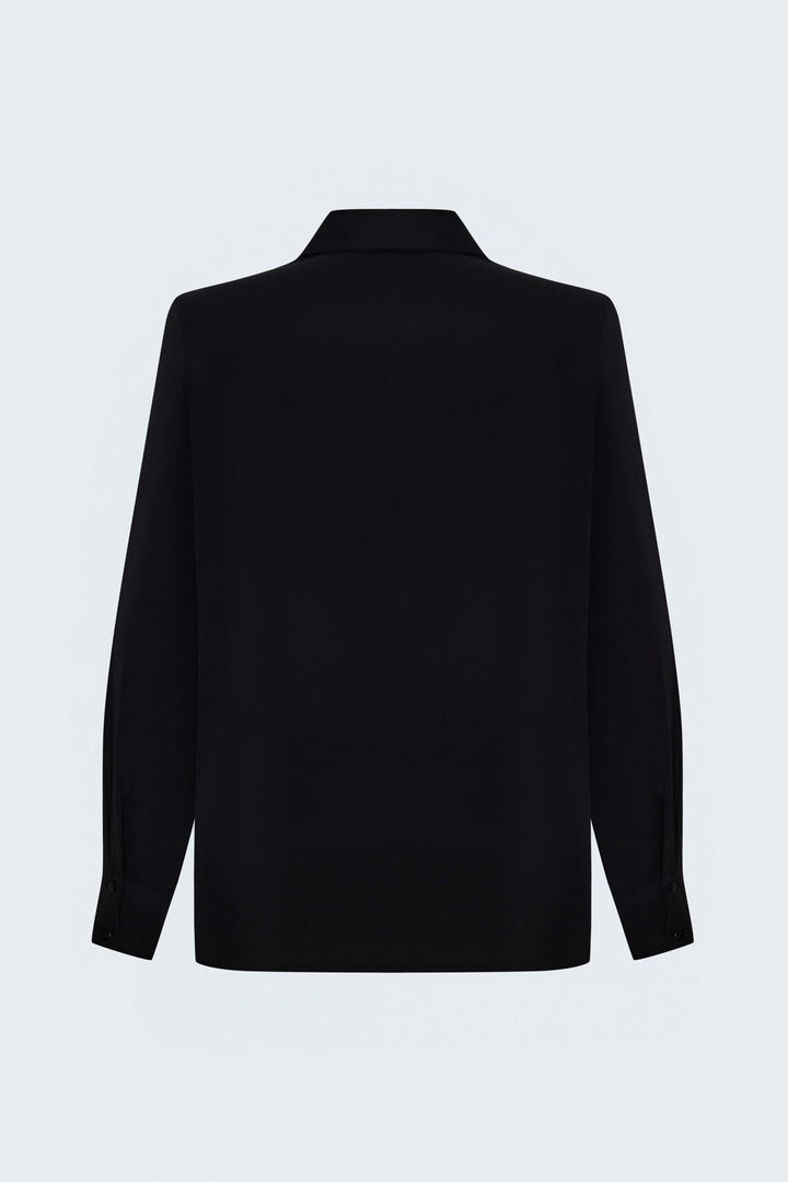Sateen Chemise classique avec détail de broderie - Noir
