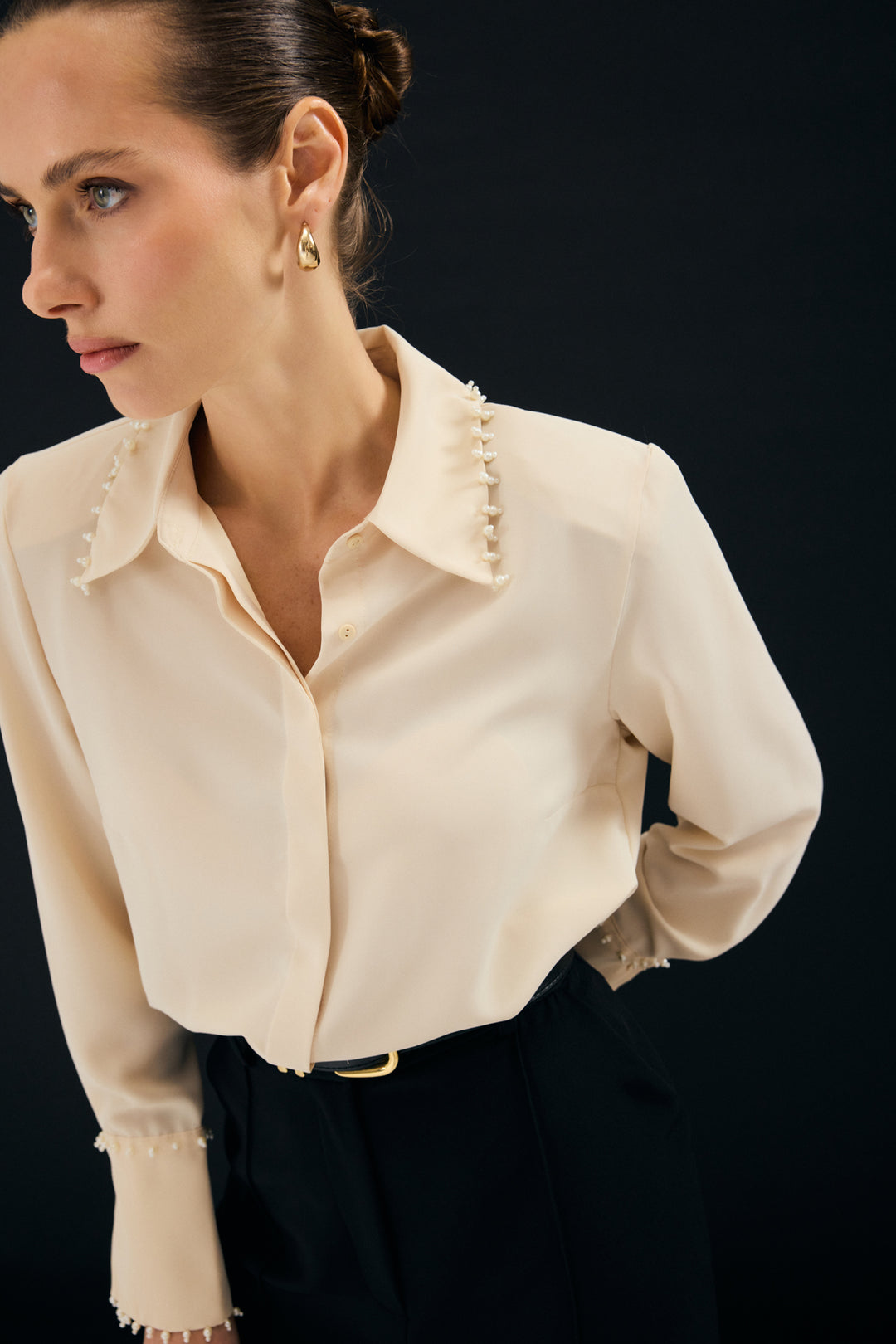 Sateen Chemise Brodée - Beige