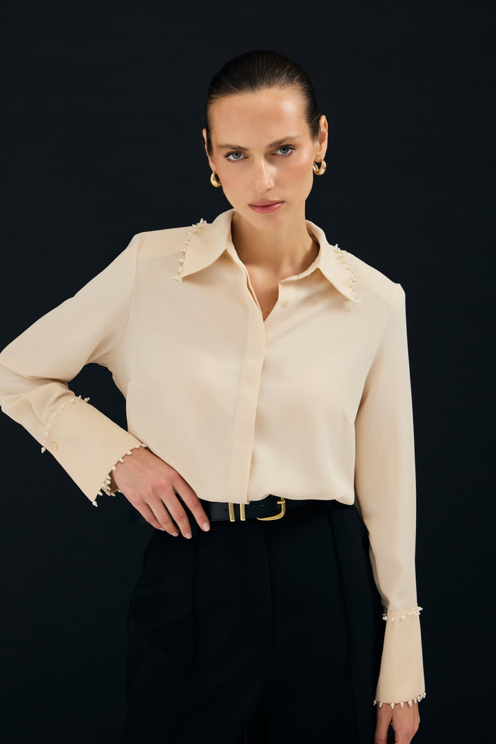 Sateen Chemise Brodée - Beige