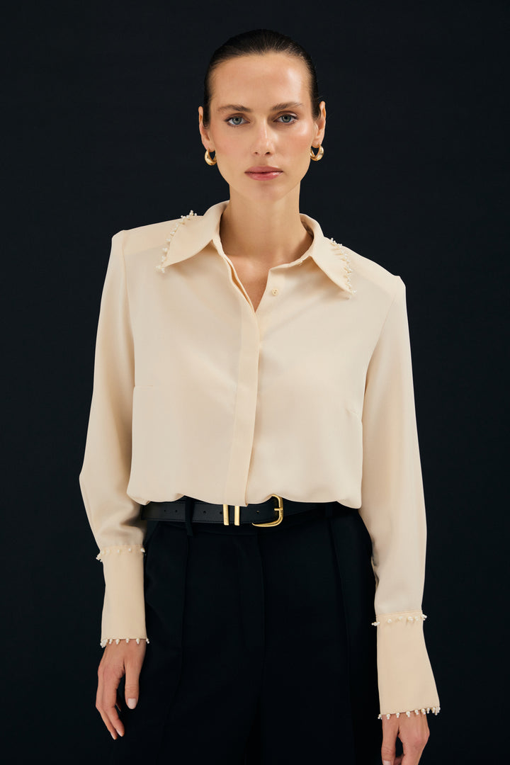 Sateen Chemise Brodée - Beige