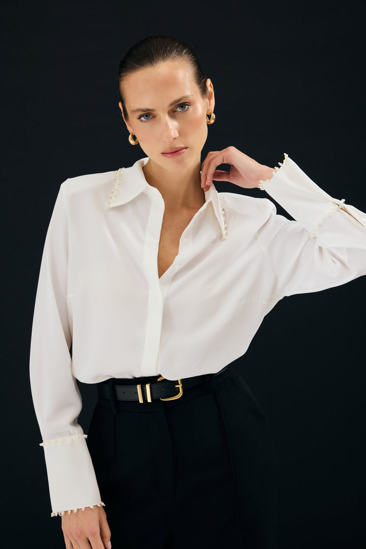Sateen Chemise Brodée - Écru