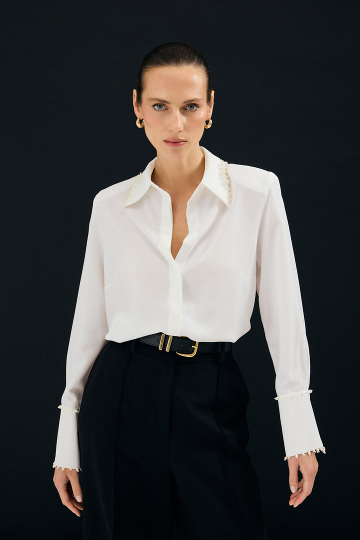 Sateen Chemise Brodée - Écru