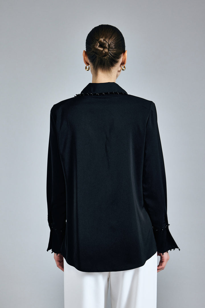 Sateen Chemise Brodée - Noir