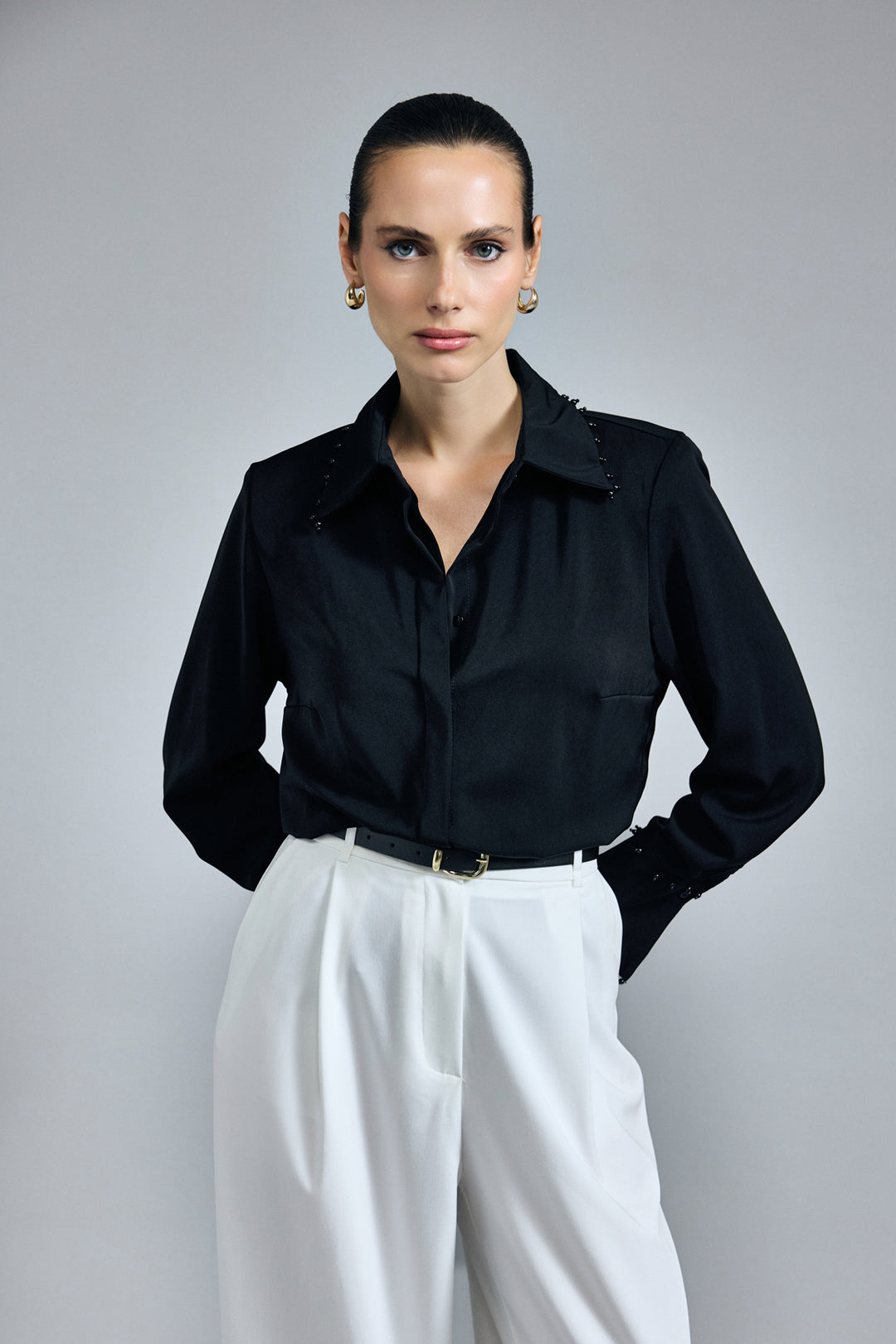Sateen Chemise Brodée - Noir