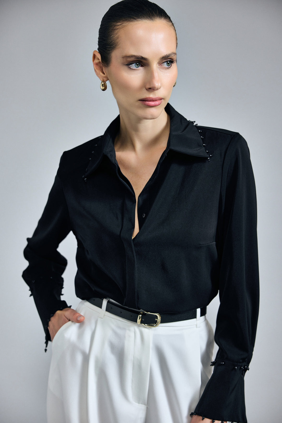 Sateen Chemise Brodée - Noir