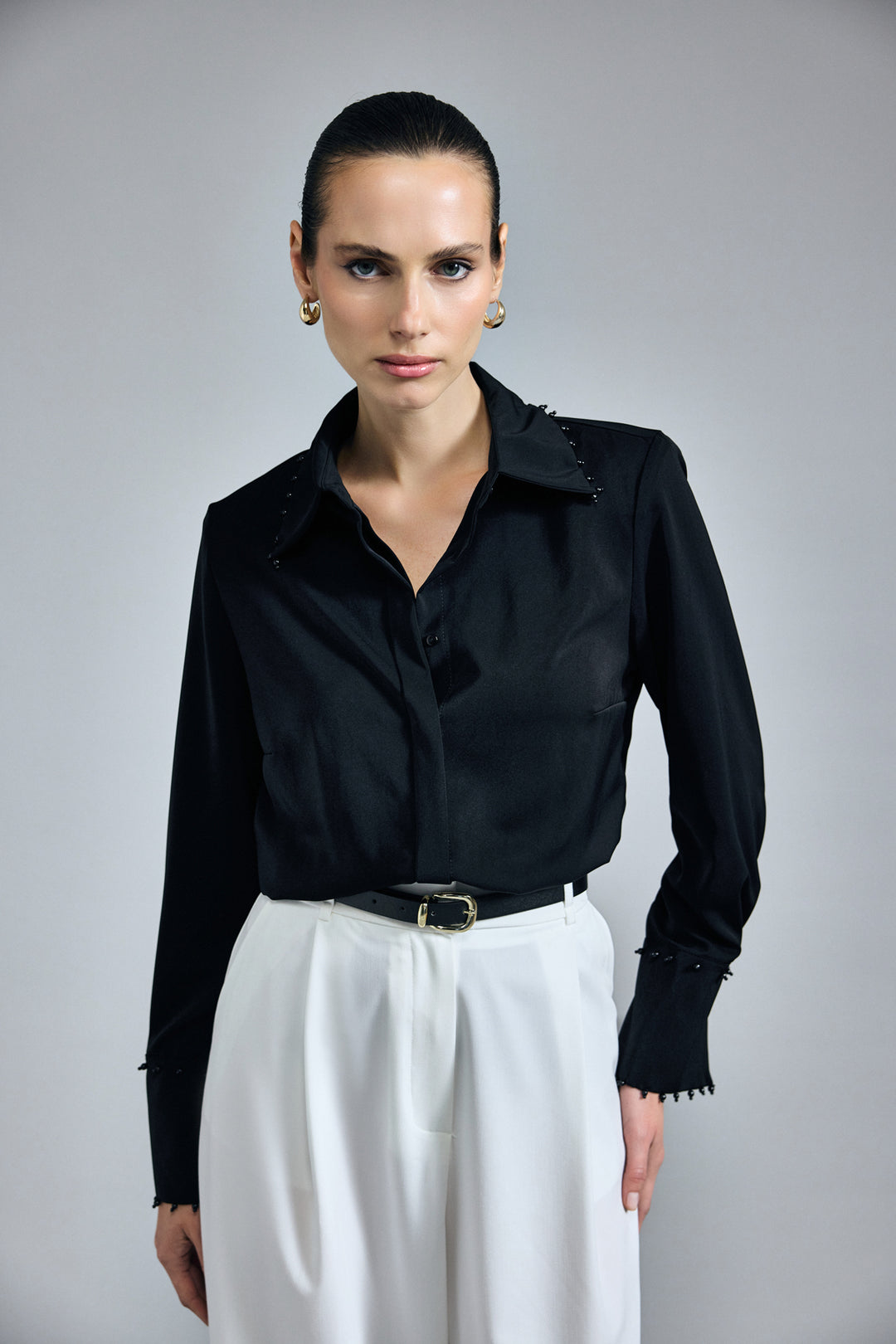 Sateen Chemise Brodée - Noir