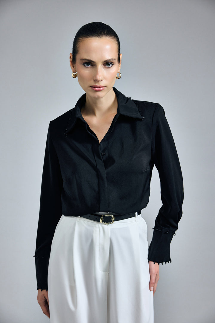 Sateen Chemise Brodée - Noir