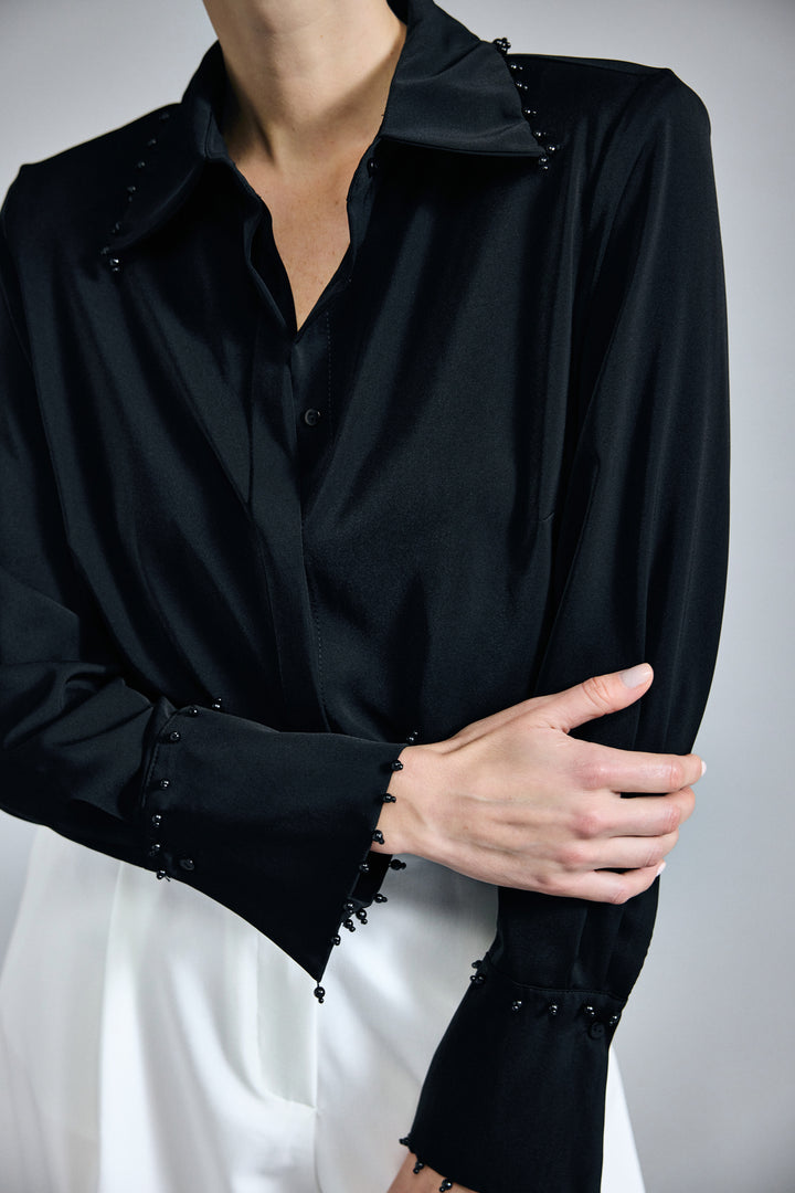 Sateen Chemise Brodée - Noir