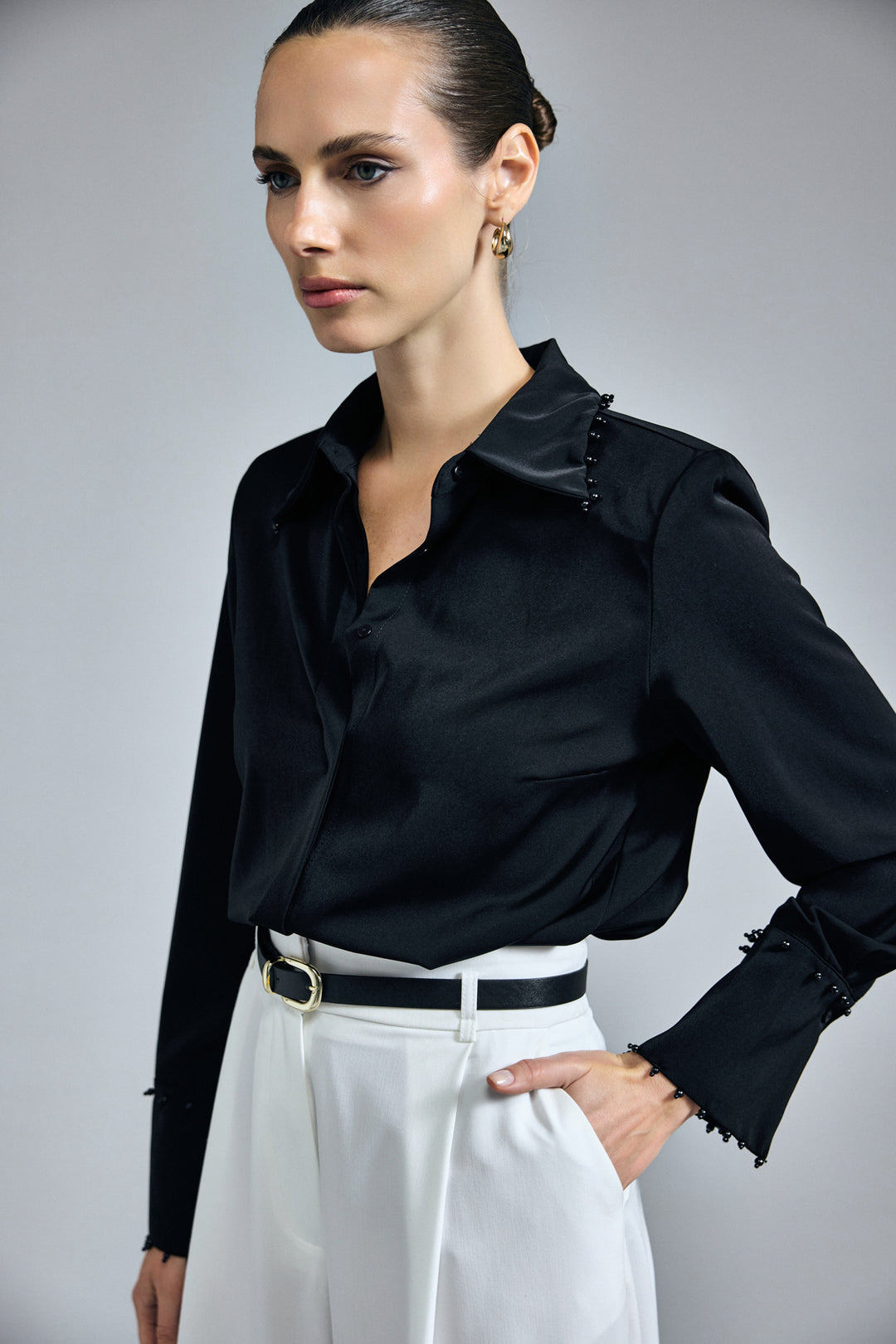 Sateen Chemise Brodée - Noir