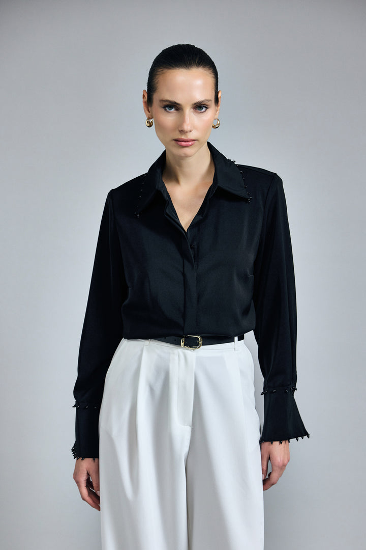 Sateen Chemise Brodée - Noir