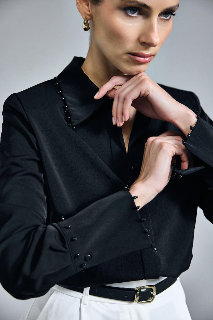 Sateen Chemise Brodée - Noir