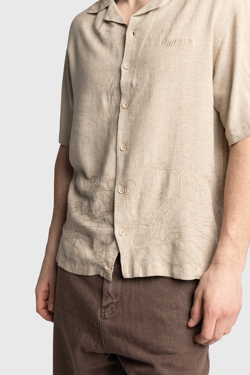 Giesto Chemise en lin brodée - Beige