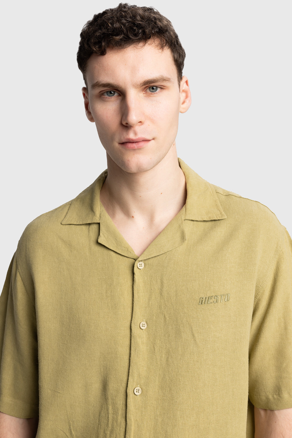 Giesto Chemise en lin brodée - Kaki