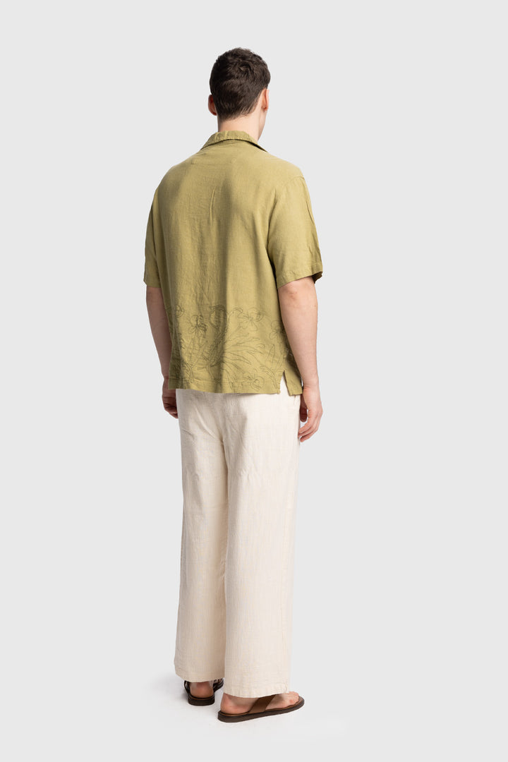 Giesto Chemise en lin brodée - Kaki