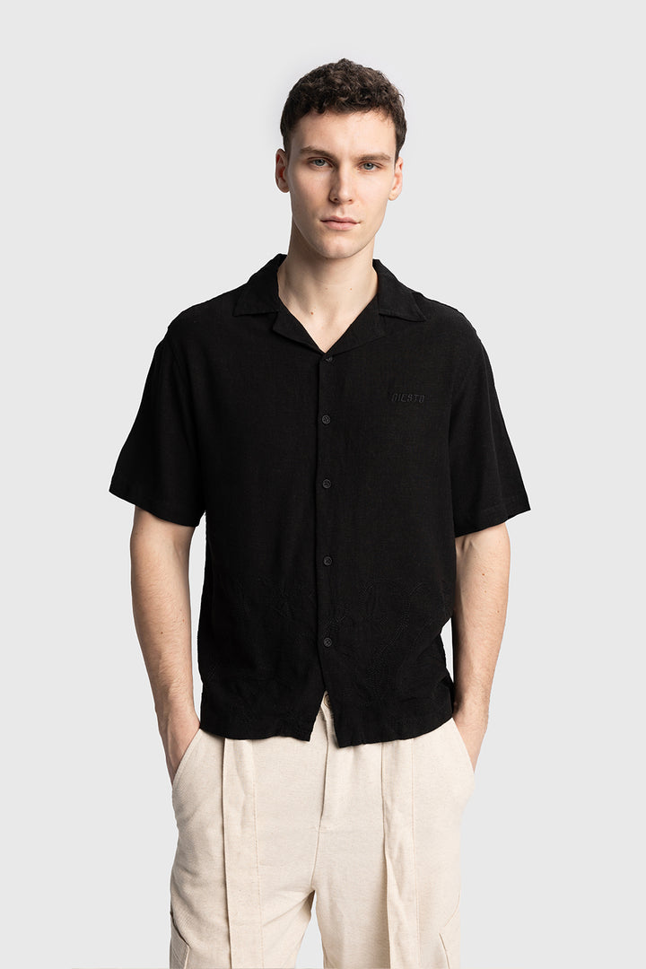 Giesto Chemise en lin brodée - Noir