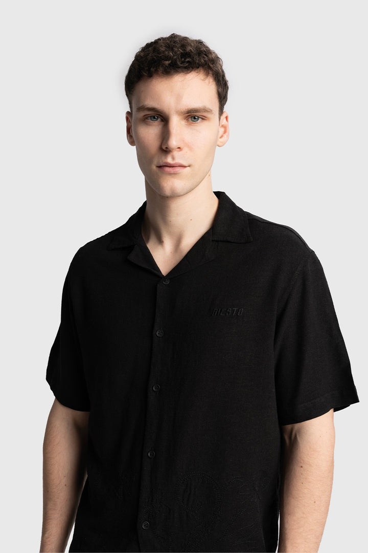 Giesto Chemise en lin brodée - Noir
