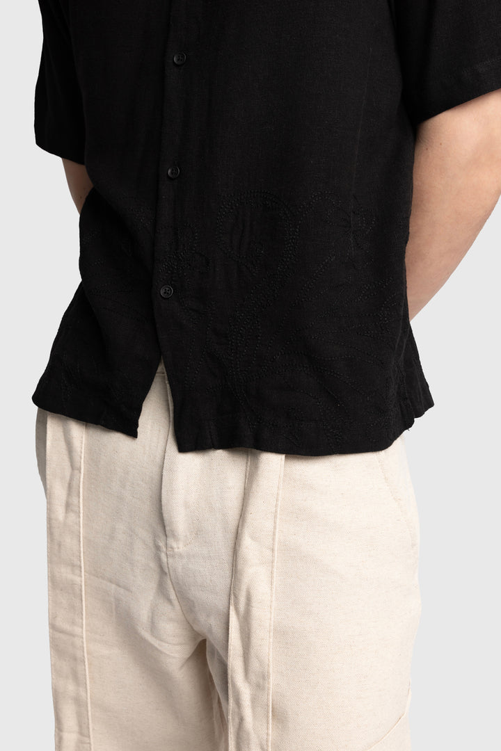 Giesto Chemise en lin brodée - Noir