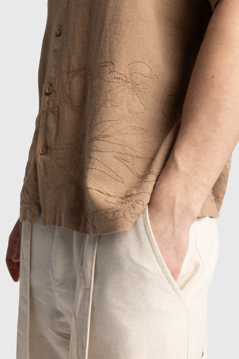 Giesto Chemise en lin brodée - Tabac