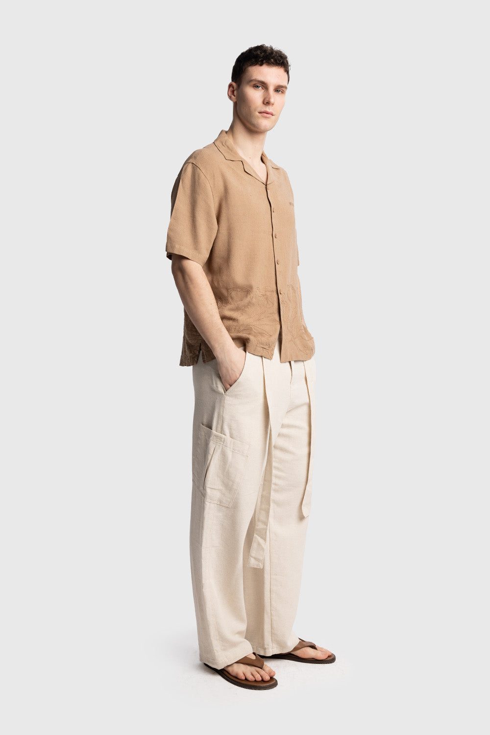 Giesto Chemise en lin brodée - Tabac