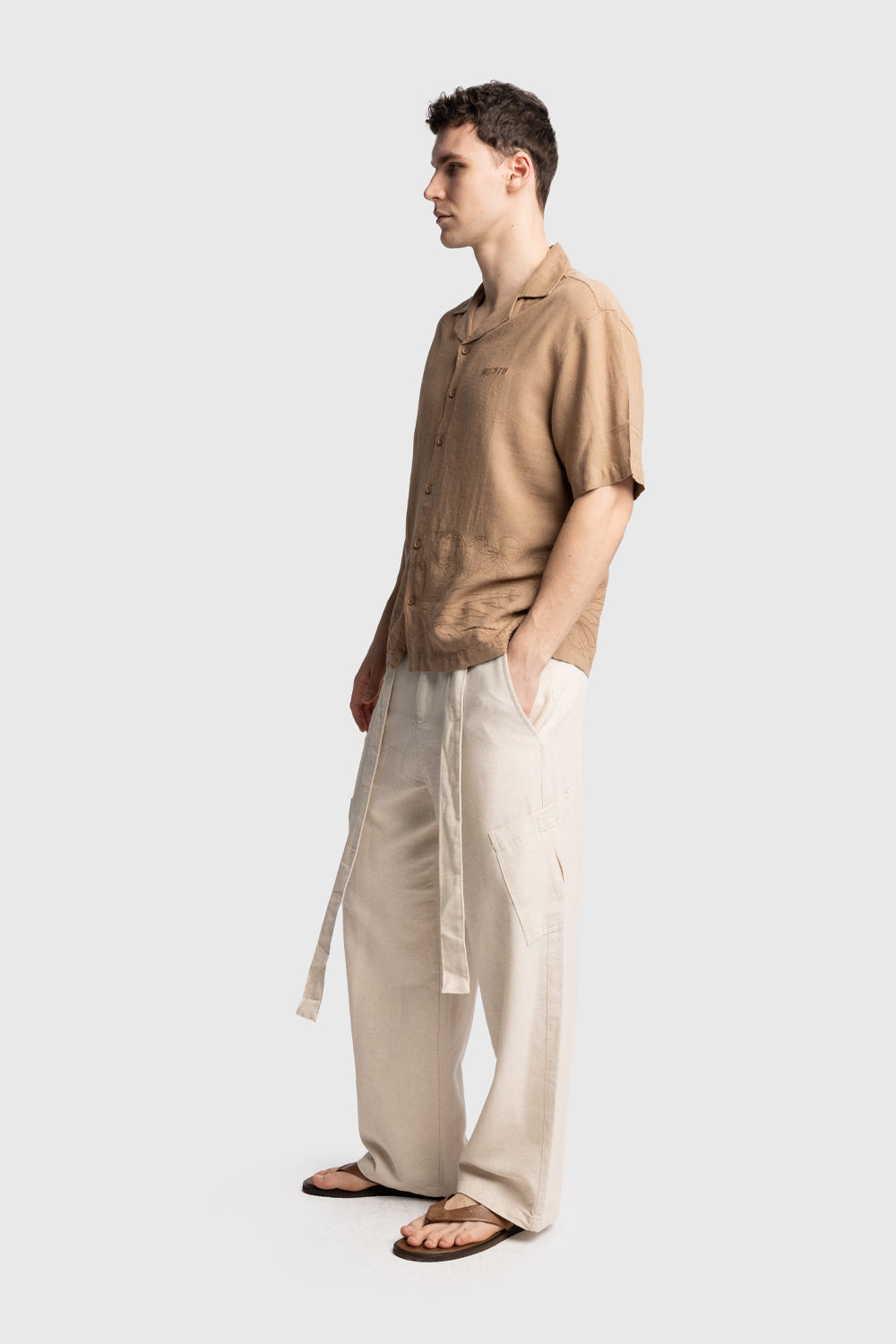 Giesto Chemise en lin brodée - Tabac