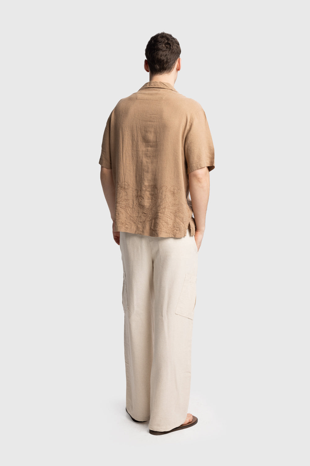 Giesto Chemise en lin brodée - Tabac