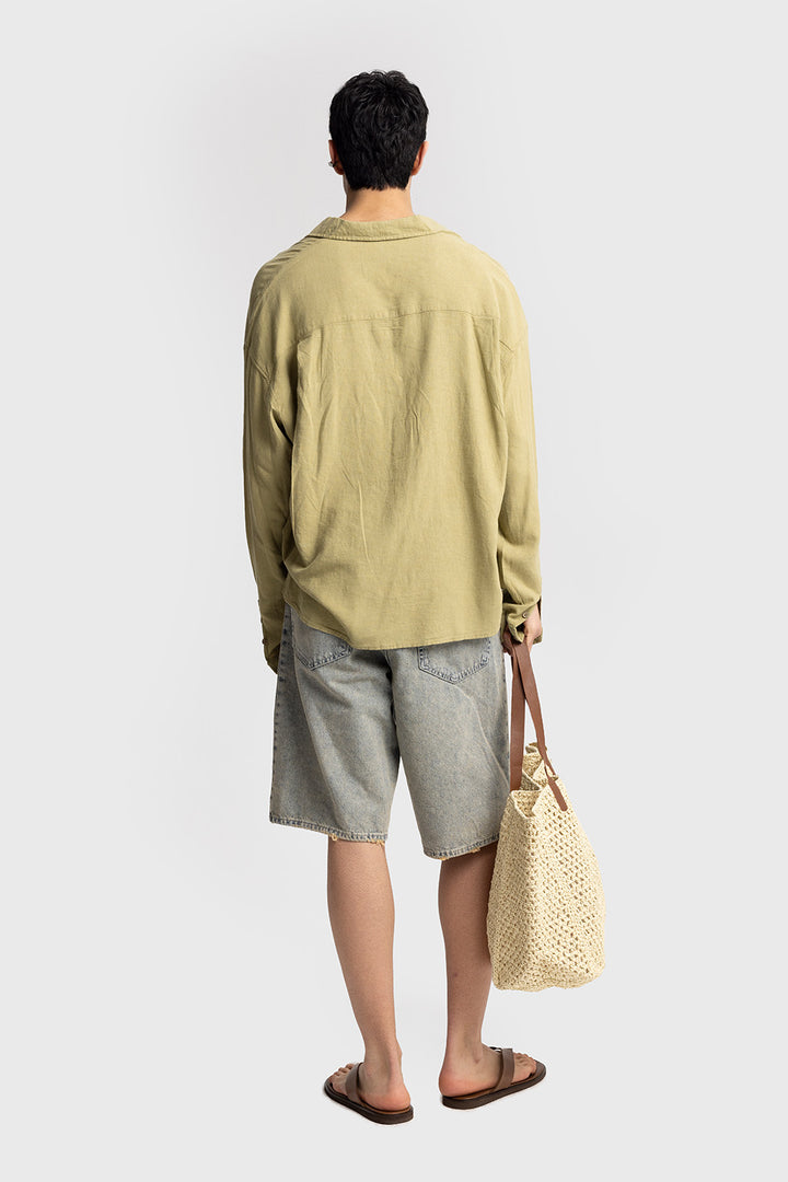 Giesto Chemise en lin brodée - Kaki