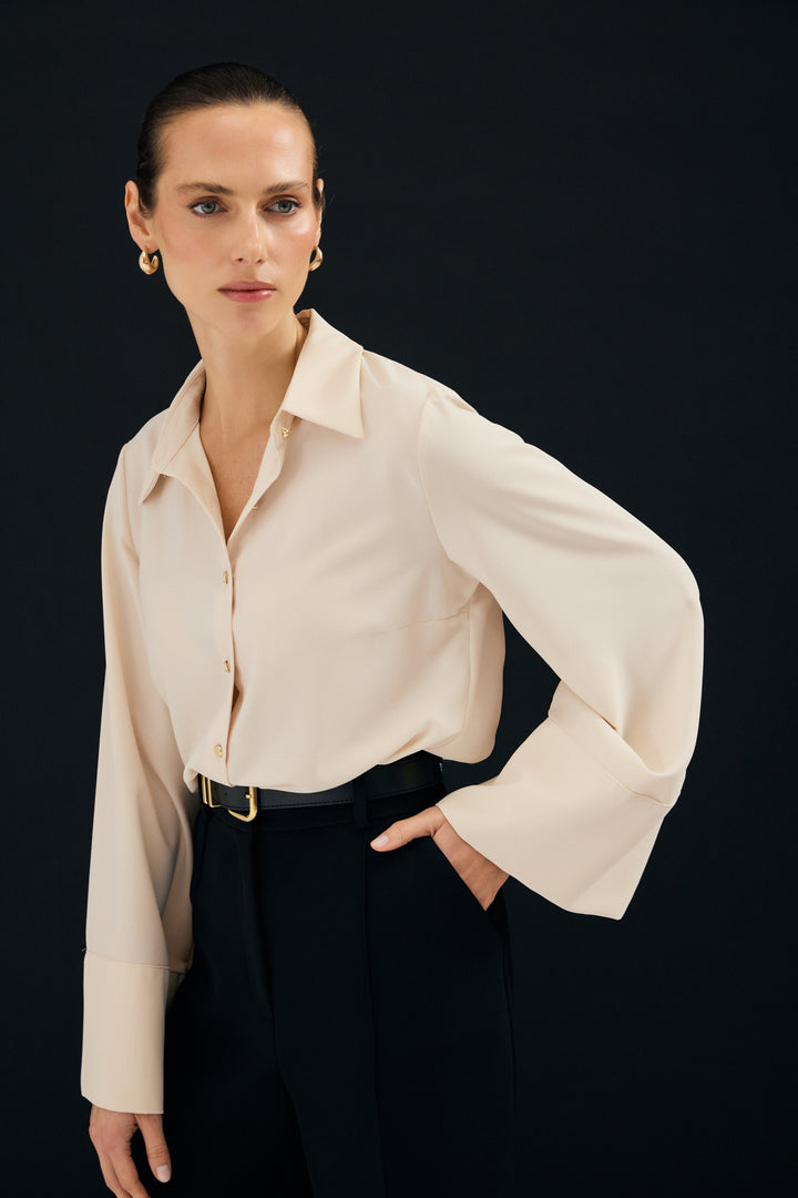 Sateen Chemise à manches espagnoles - Beige