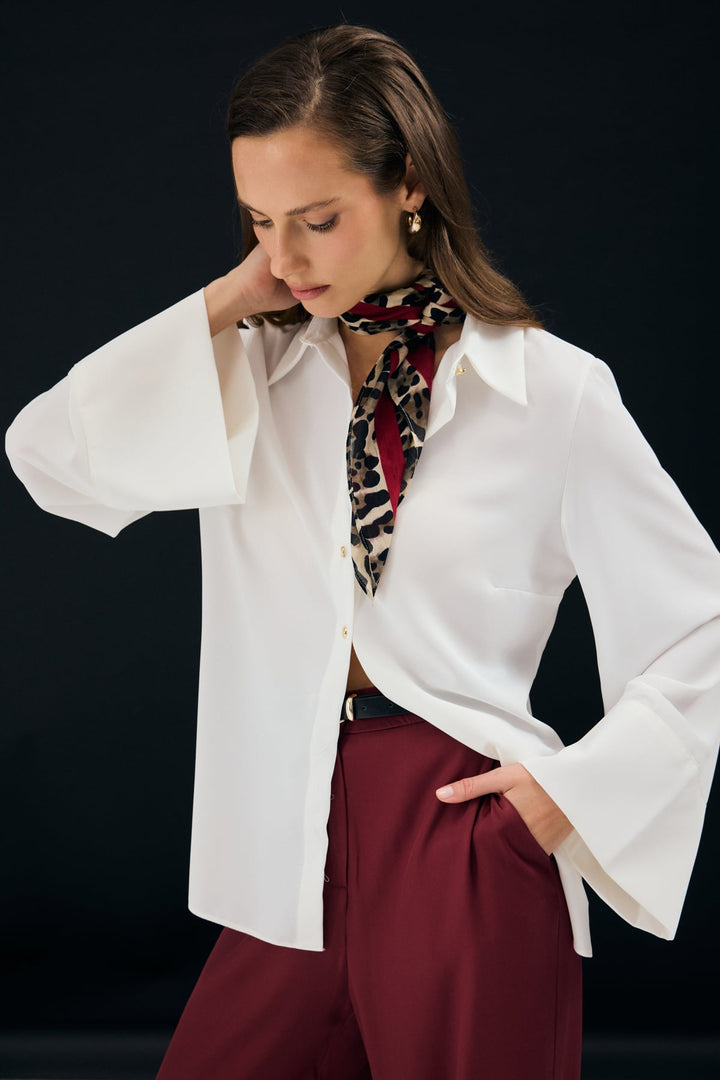 Sateen Chemise à manches espagnoles - Écru