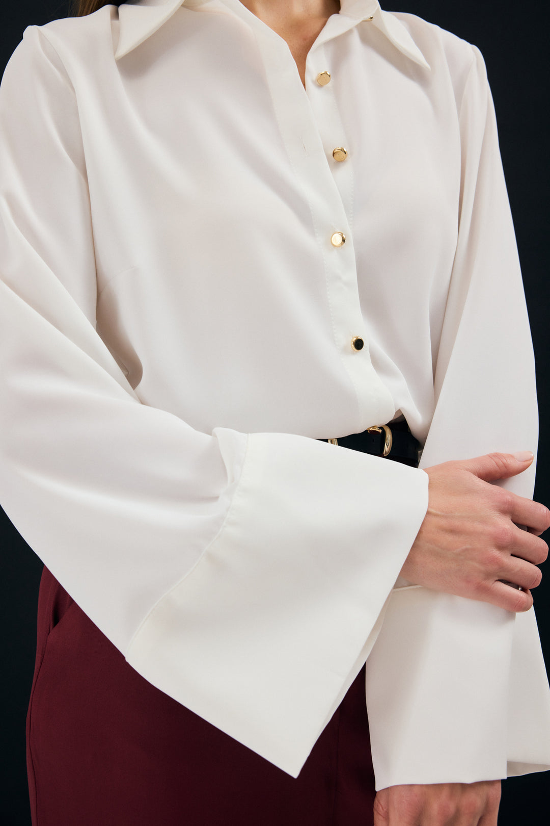 Sateen Chemise à manches espagnoles - Écru
