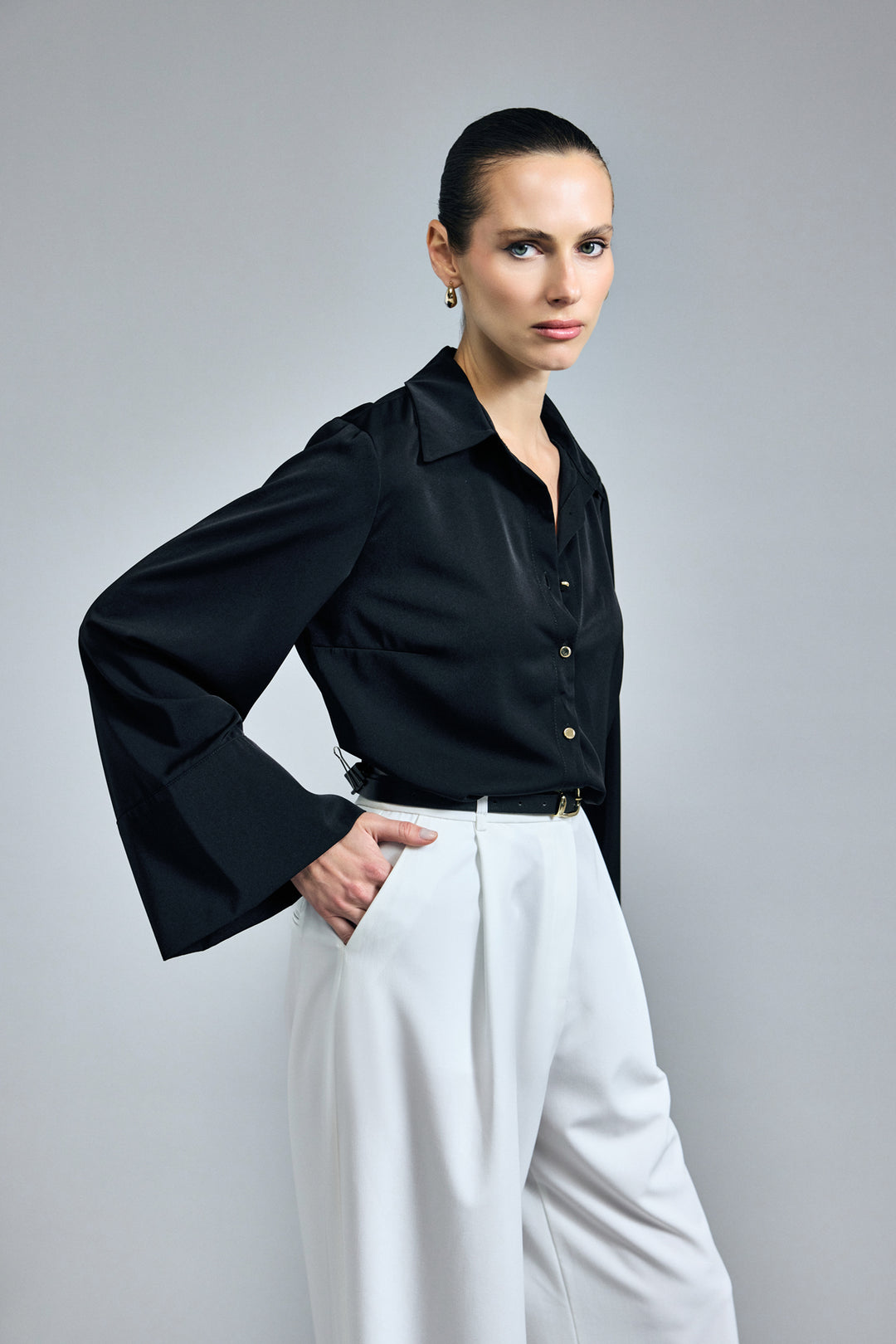 Sateen Chemise à manches espagnoles - Noir