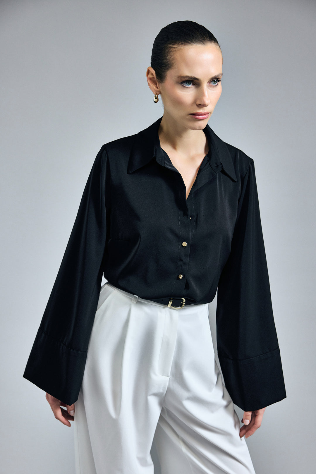 Sateen Chemise à manches espagnoles - Noir
