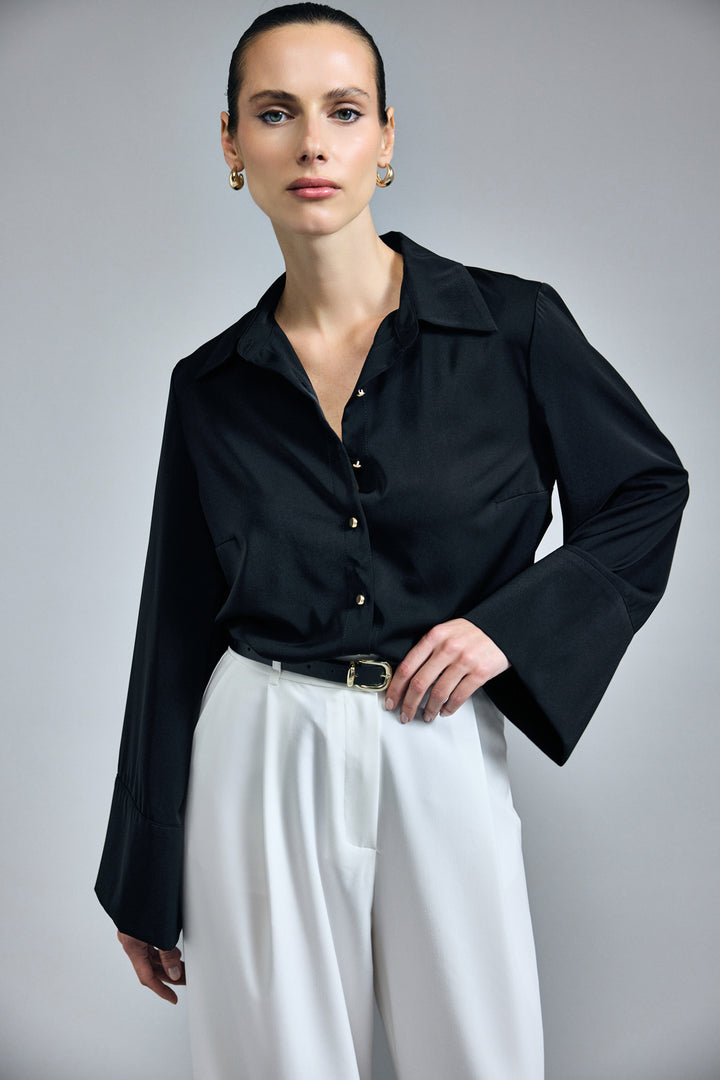 Sateen Chemise à manches espagnoles - Noir