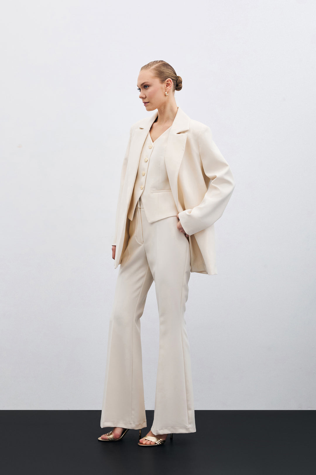 Sateen Pantalon Évasé Espagnol - Beige