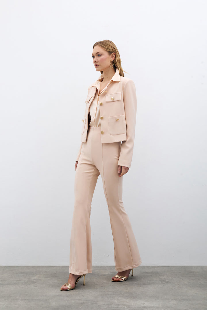 Sateen Pantalon Évasé Espagnol - Beige