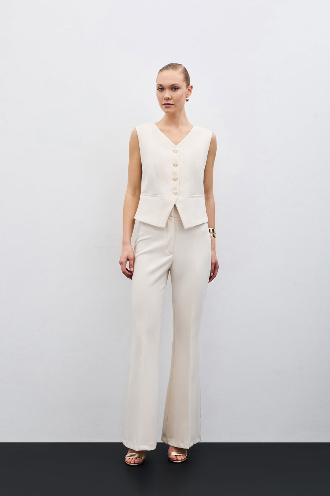 Sateen Pantalon Évasé Espagnol - Beige