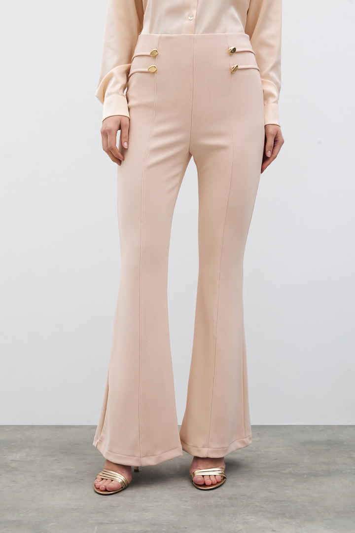 Sateen Pantalon Évasé Espagnol - Beige