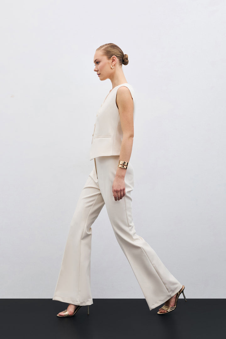 Sateen Pantalon Évasé Espagnol - Beige