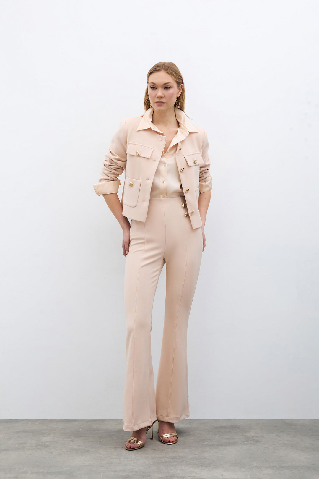 Sateen Pantalon Évasé Espagnol - Beige