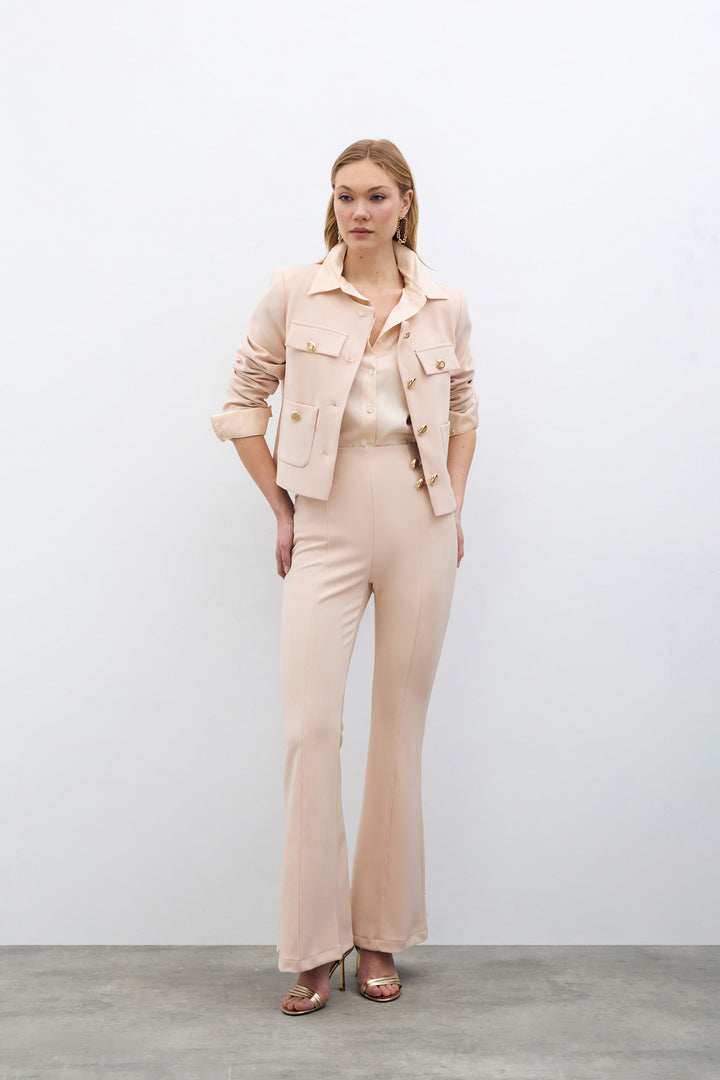 Sateen Pantalon Évasé Espagnol - Beige