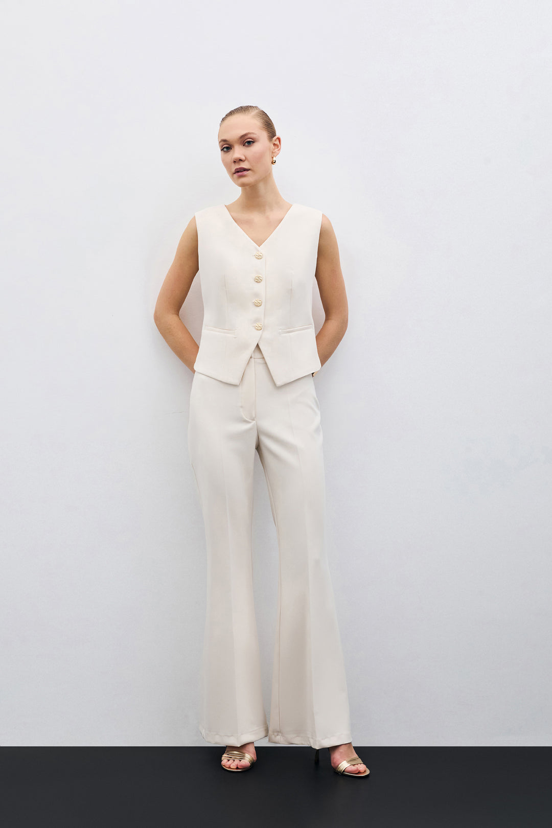 Sateen Pantalon Évasé Espagnol - Beige