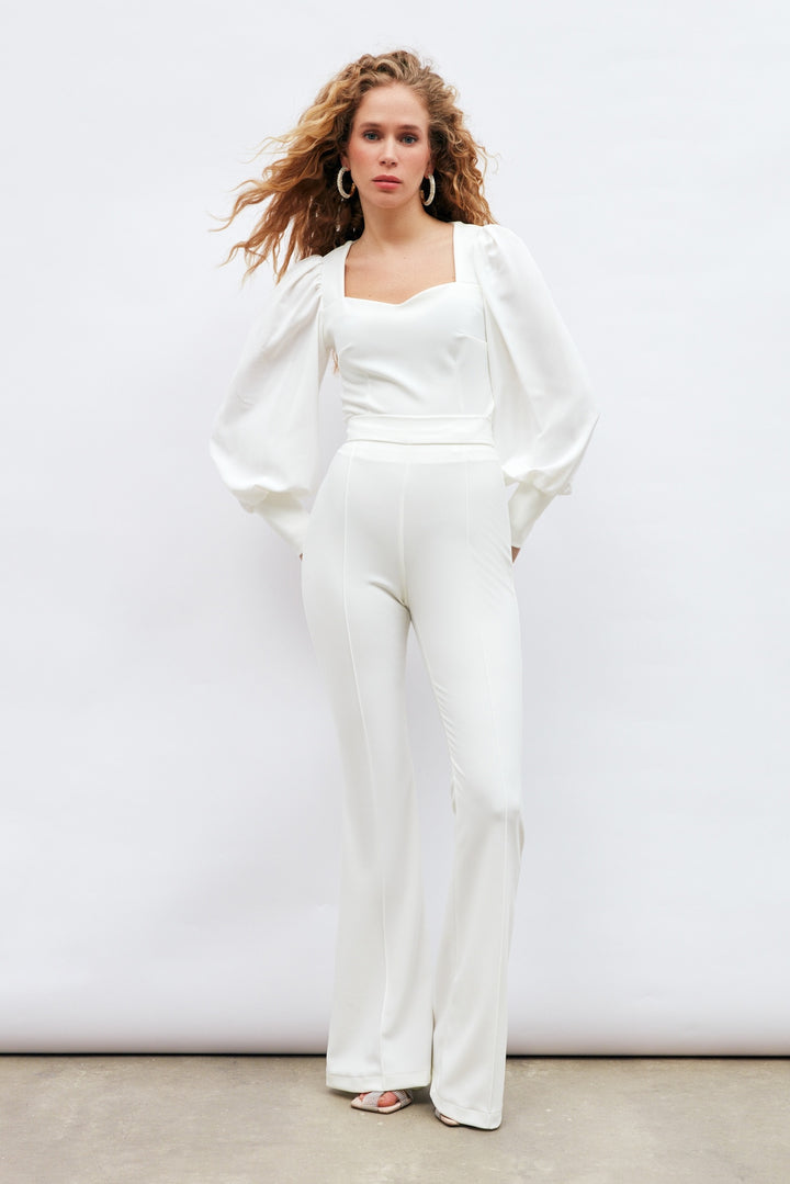 Sateen Pantalon évasé - Écru